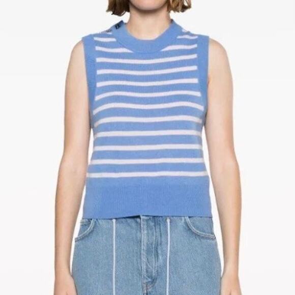 Women's Ganni Wool/Cashmere Striped Sweater Vest Blue Striped Size XS EUC! - Picture 1 of 3